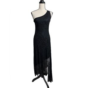 Cache Elegant Black Beaded One-Shoulder Dress M Y2K